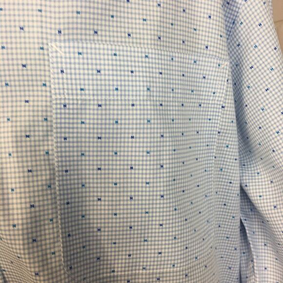 Mens Tommy Hilfiger Blue H-Print Preppy Dress Shirt 17.5 L Collared Button - Picture 4 of 9